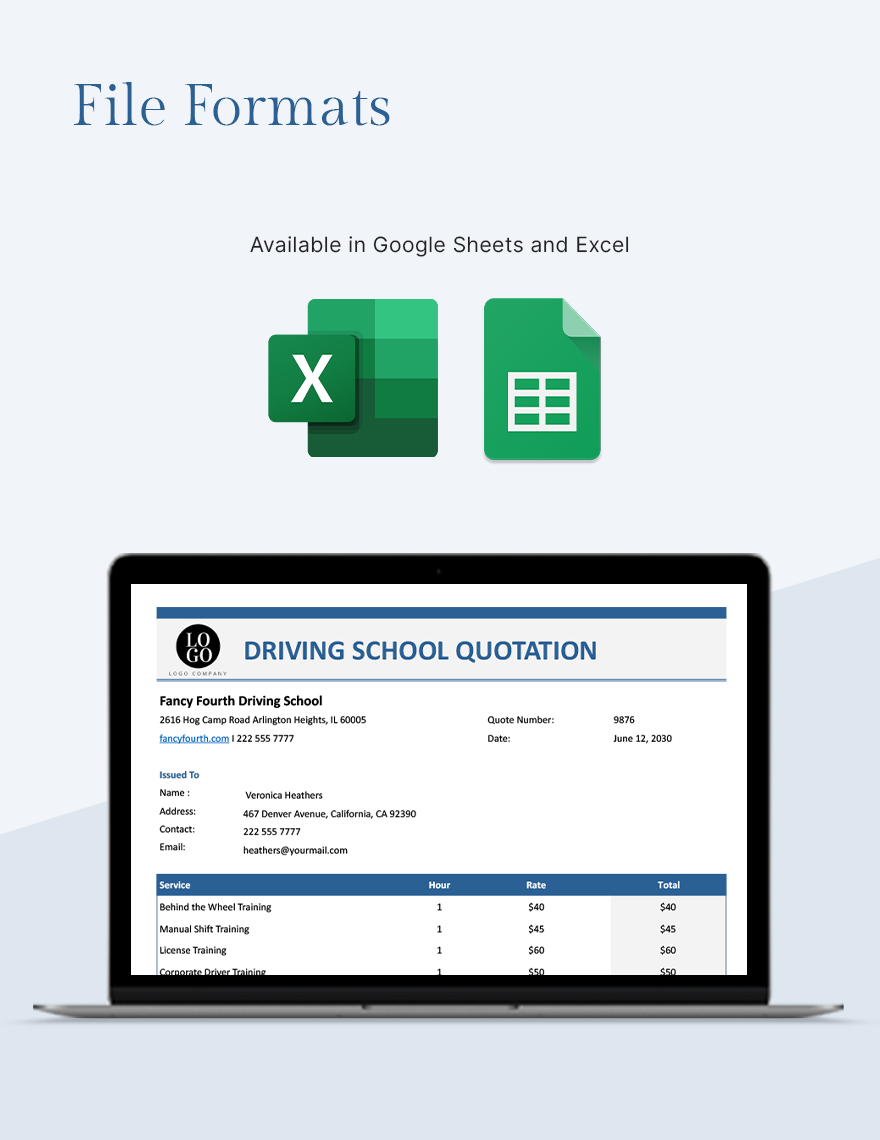 Driving School Quotation Template