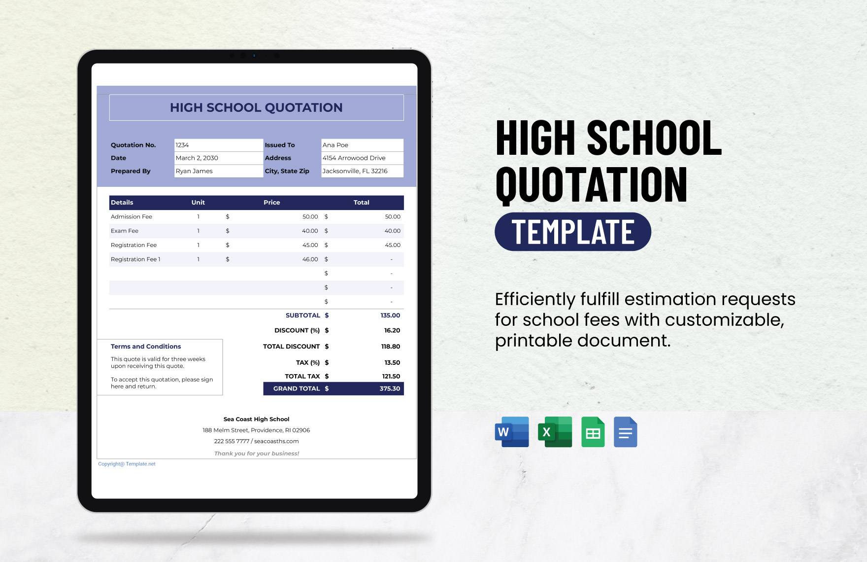 High School Quotation Template