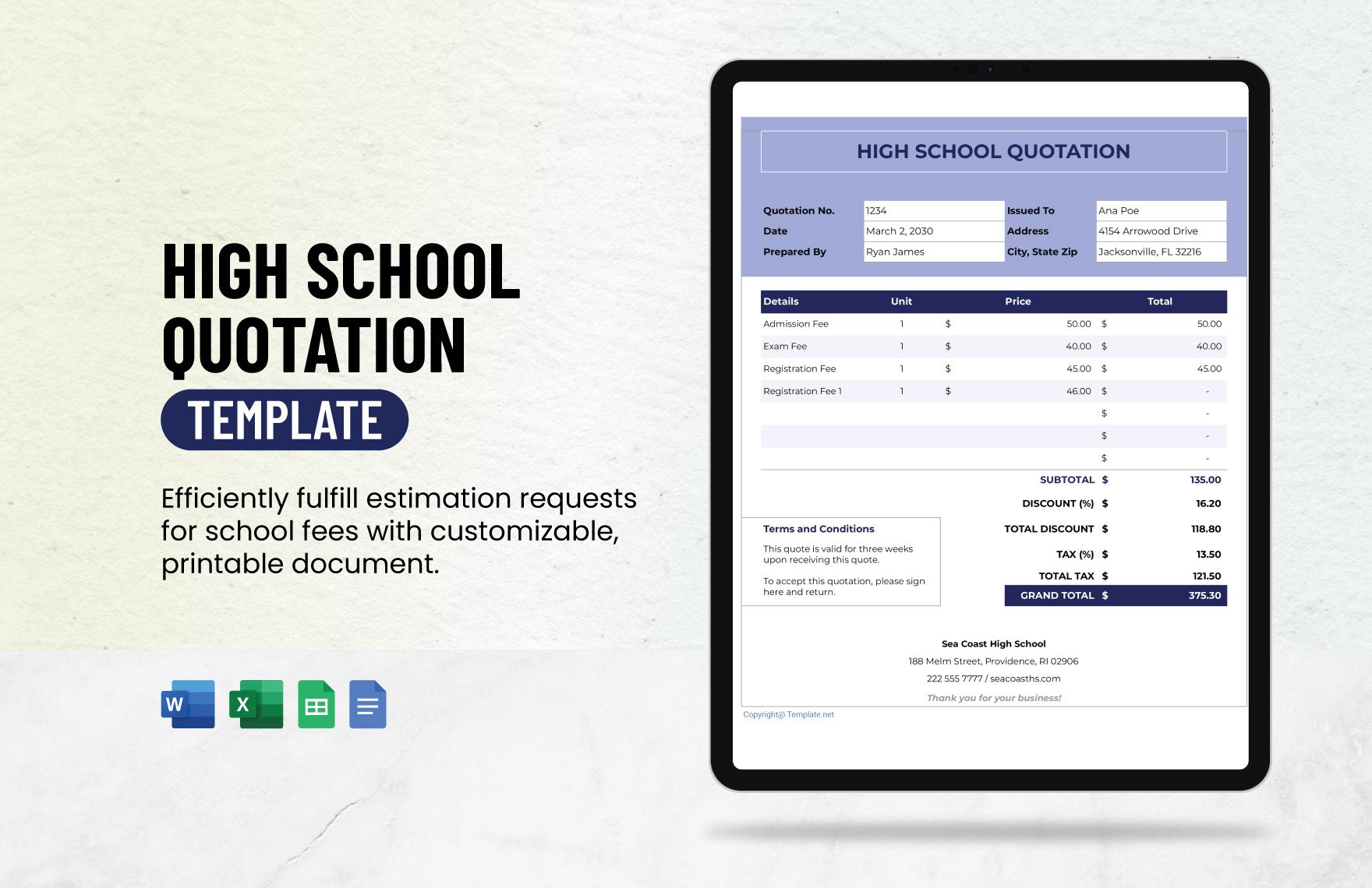 High School Quotation Template in Word, Google Docs, Excel, Google Sheets - Download | Template.net