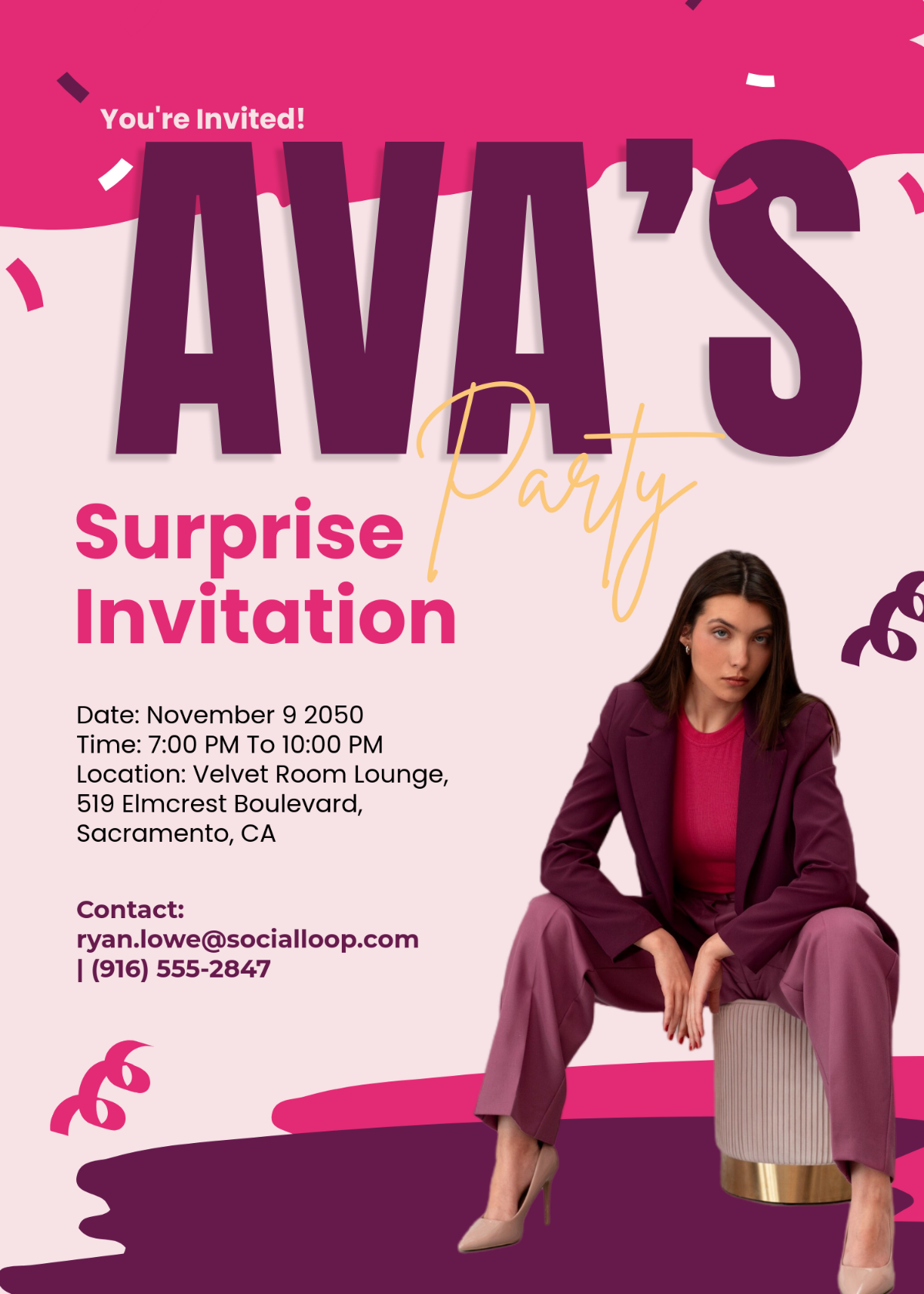 Free Stylish Design Surprise Party Invitation Template