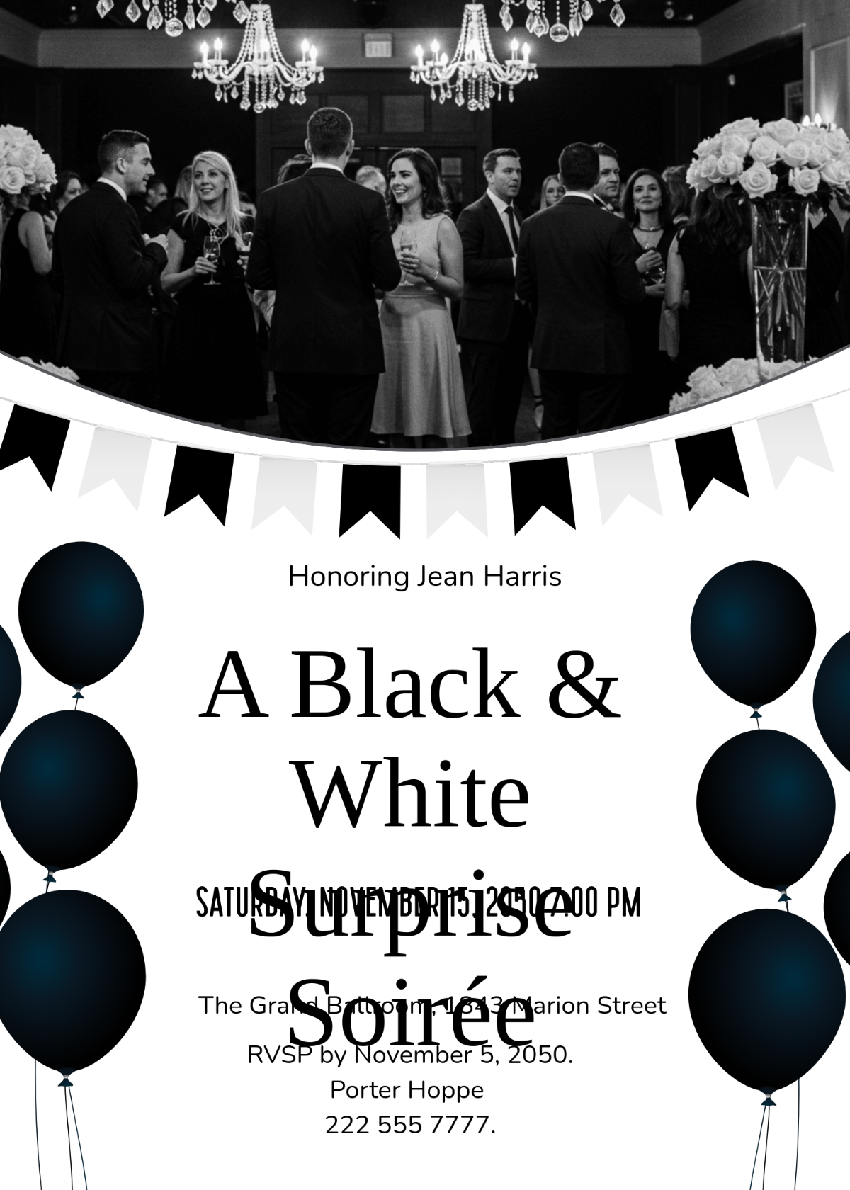 Free Black And White Surprise Party Invitation Template