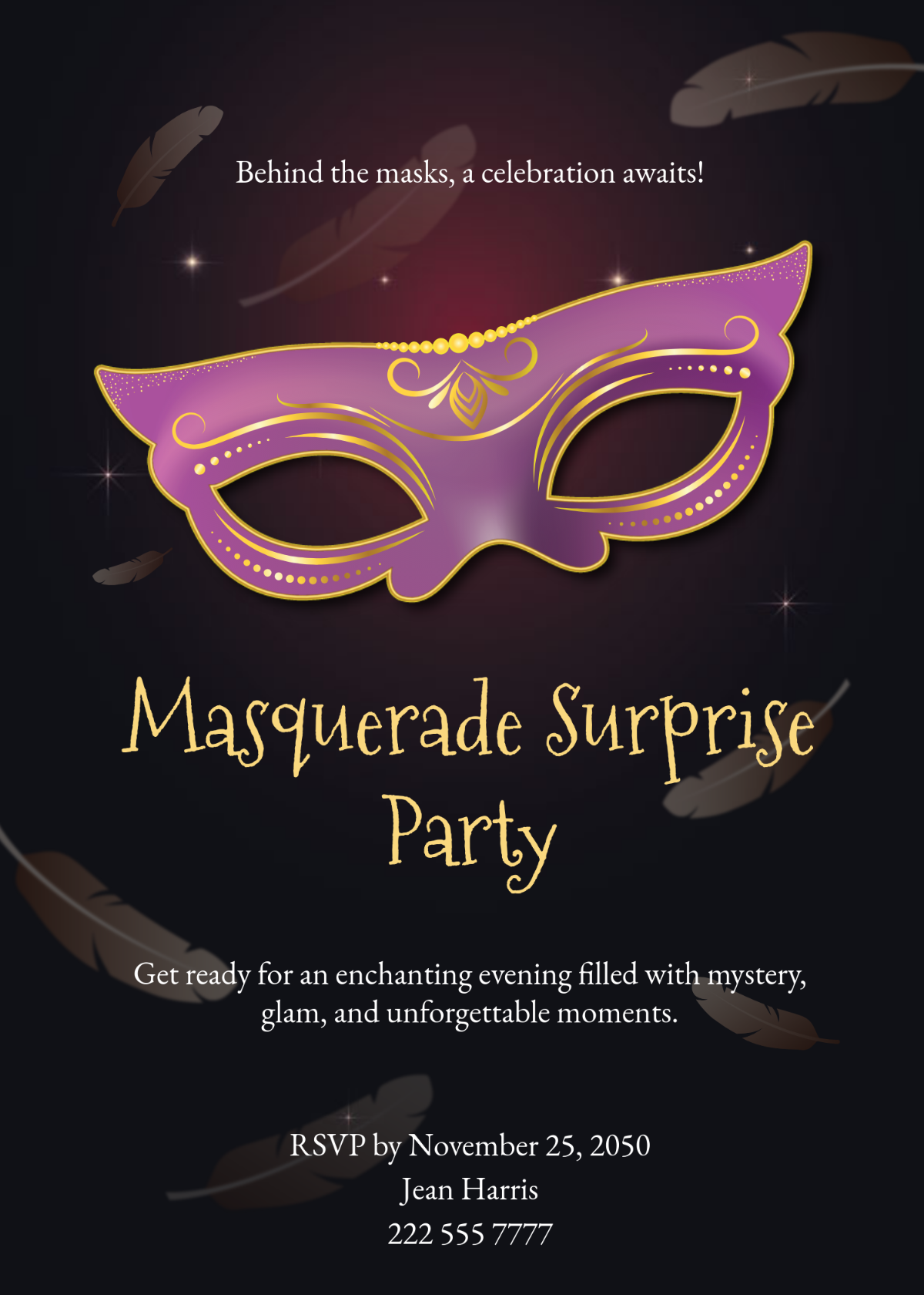 Free Aesthetic Masquerade Surprise Party Invitation Template