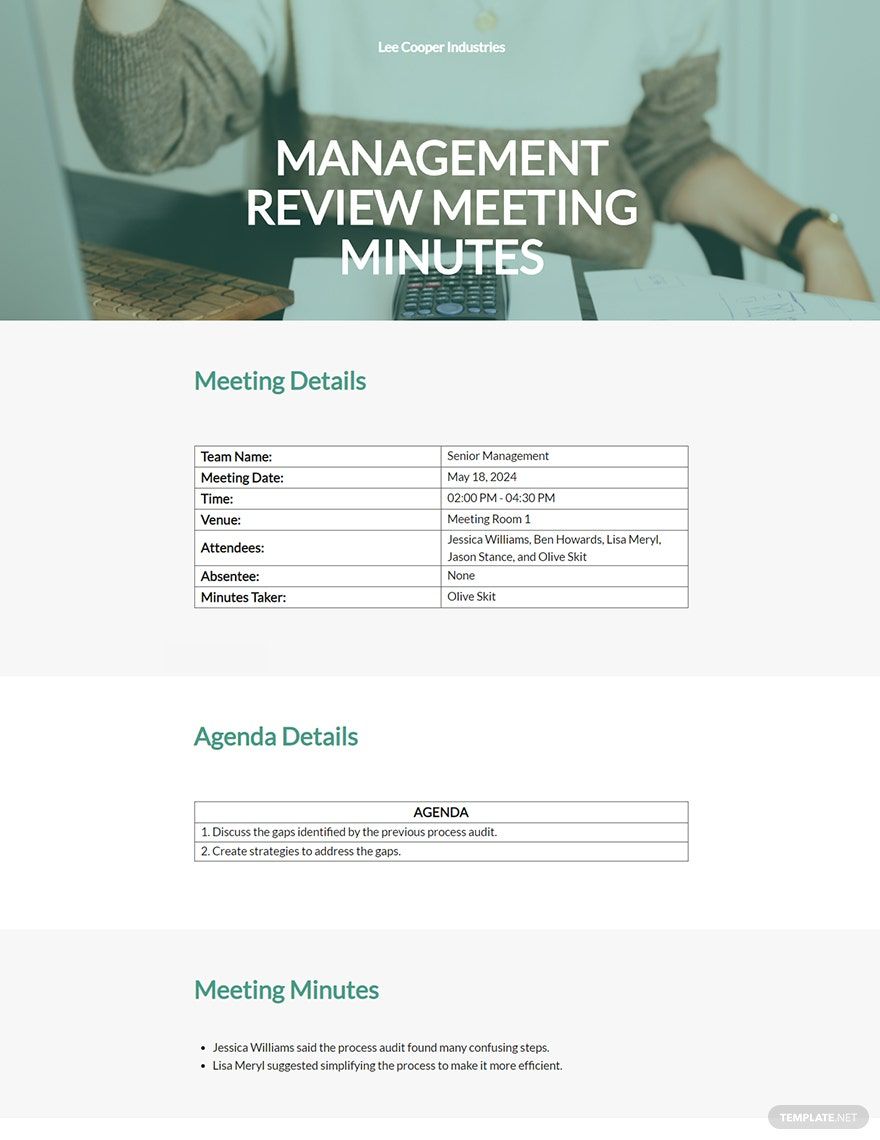 Management Review Meeting Minutes Template