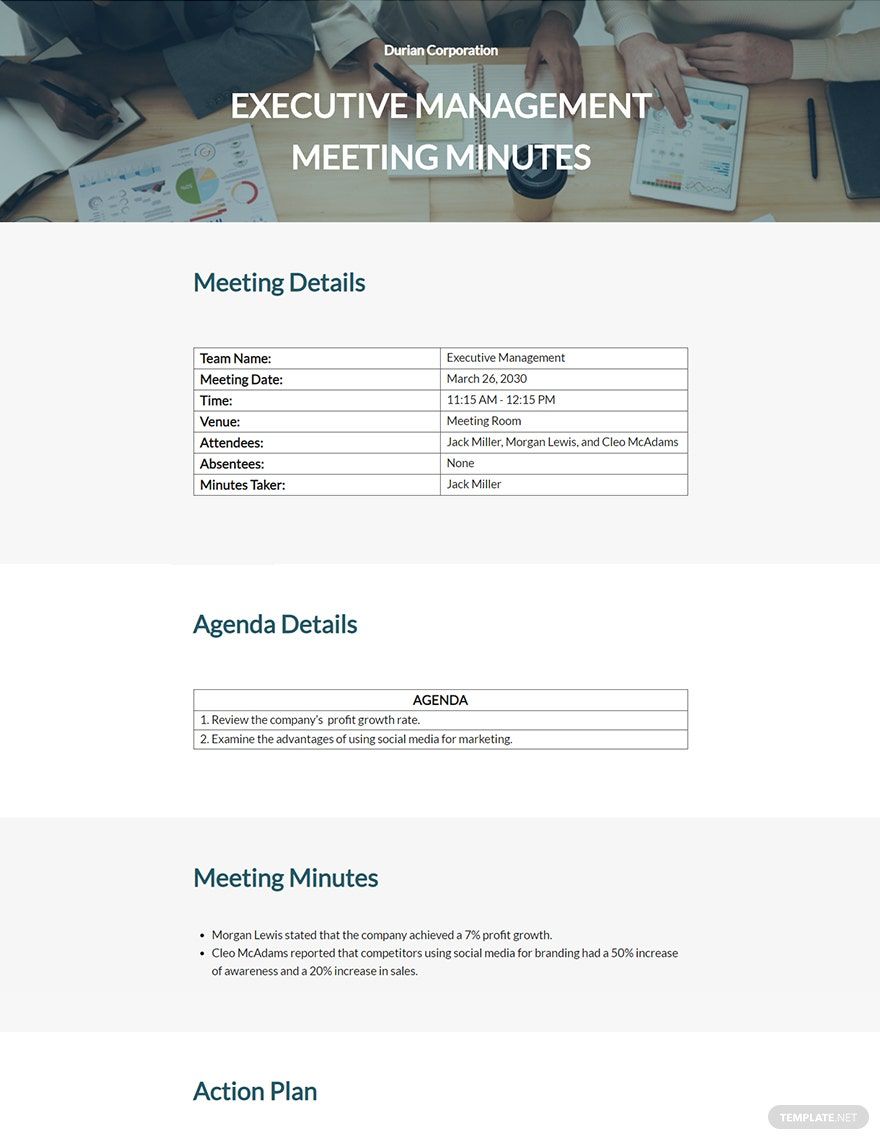 Business Sample Meeting Minutes Template