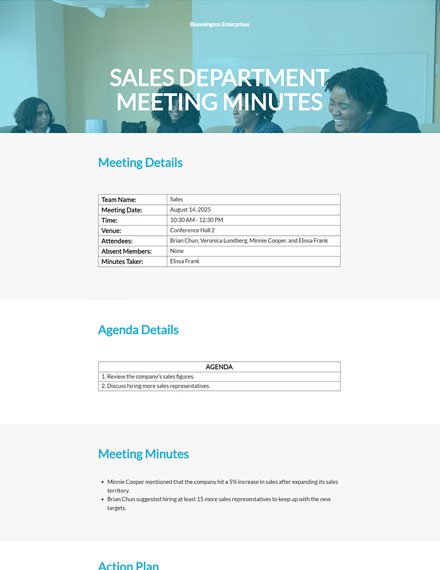 Free Sales Meeting Minutes Templates, 19+ Download in Word, Pages ...