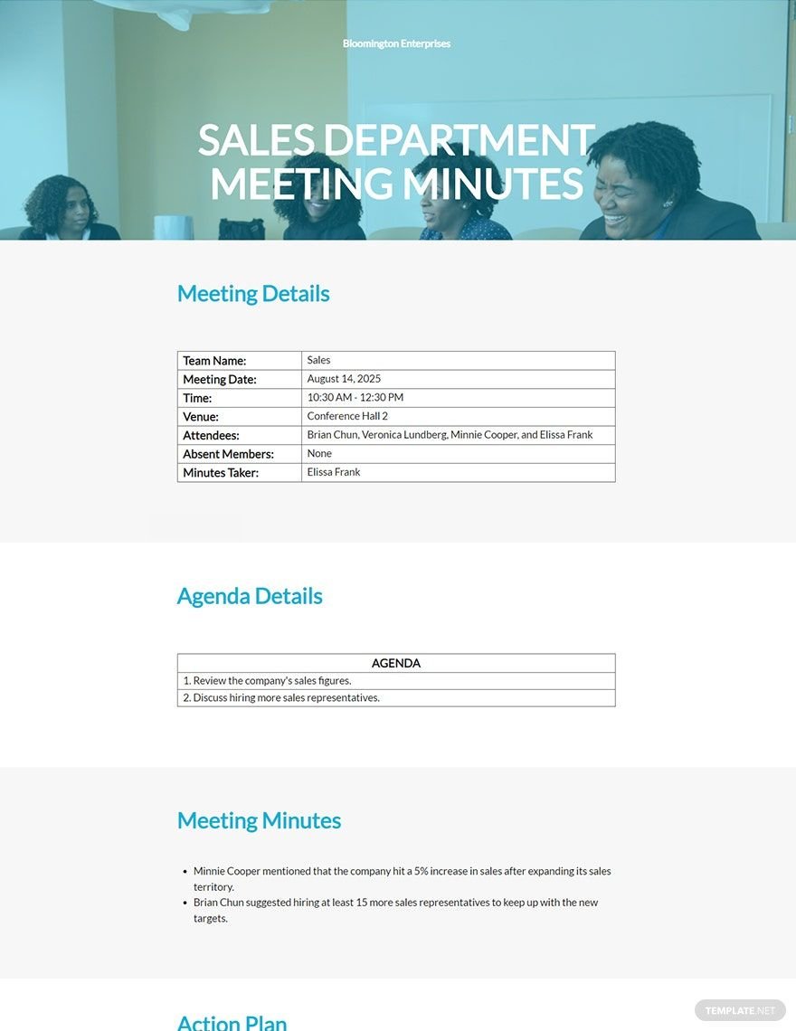 Sales Department Meeting Minutes Template