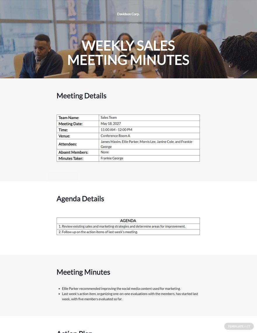 Simple Weekly Sales Meeting Minutes Template
