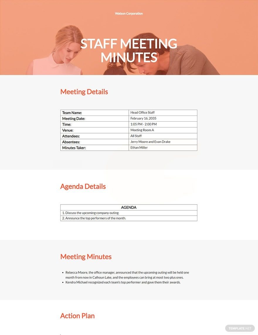 Informal Staff Meeting Minutes Template in Word, Google Docs, Apple Pages