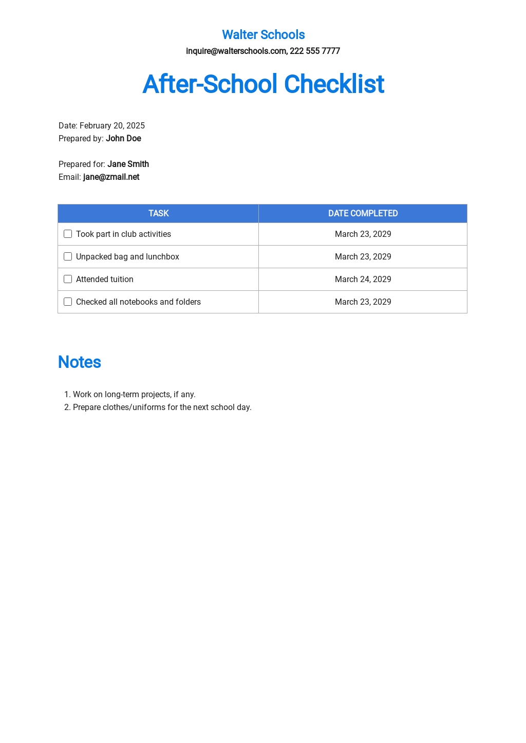 11 Free School Checklist Templates Edit Download Template Net