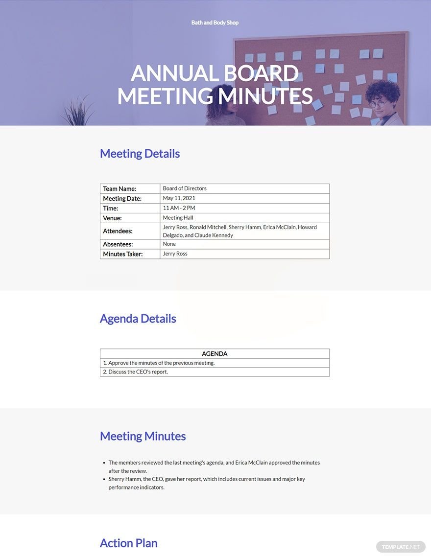 Small Business Annual Meeting Minutes Template