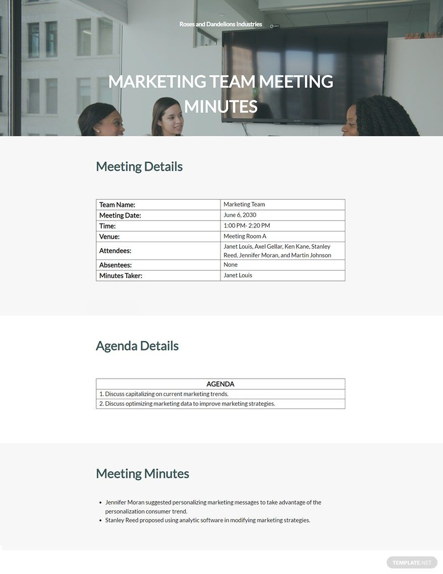 Free Simple Team Meeting Minutes Template