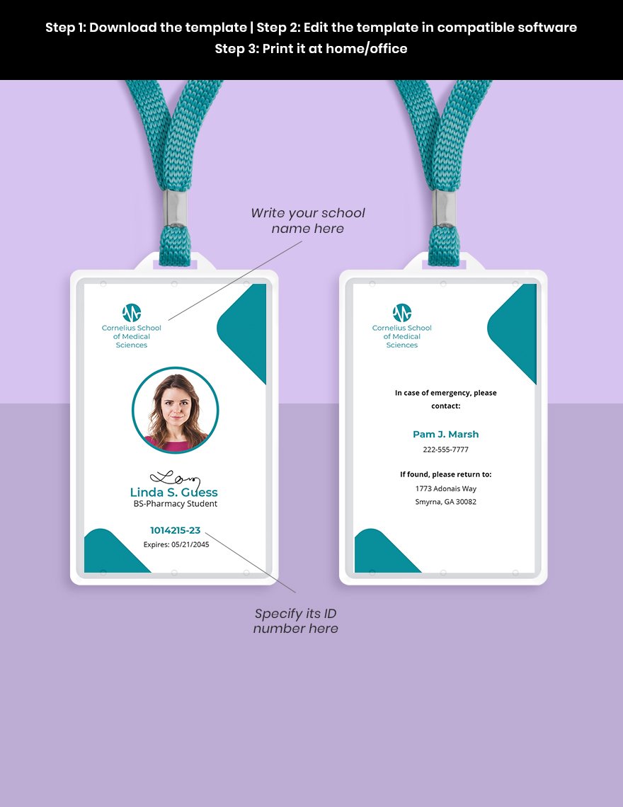 Pharmacy School ID Card Template Format