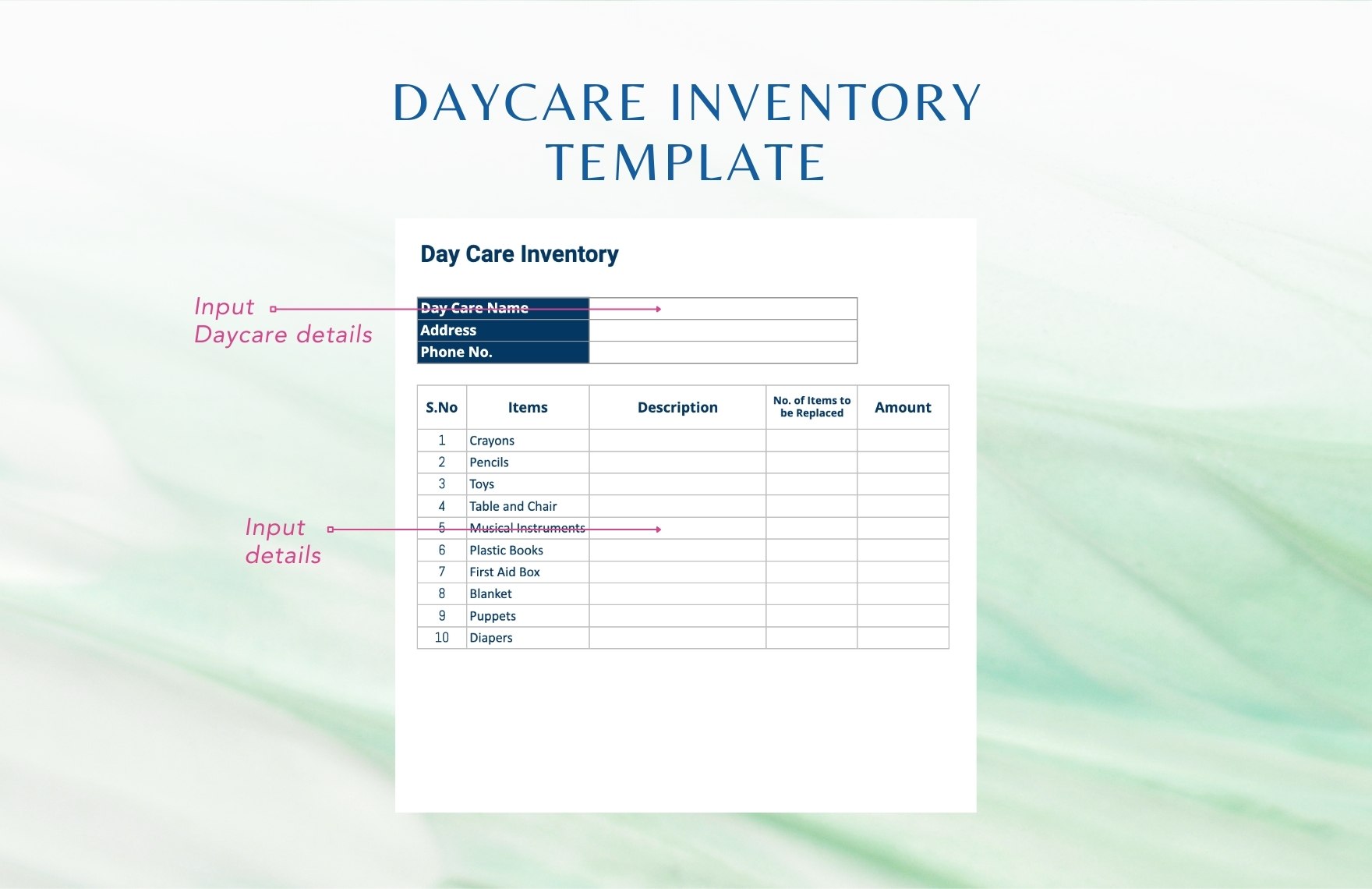 Daycare Inventory Template