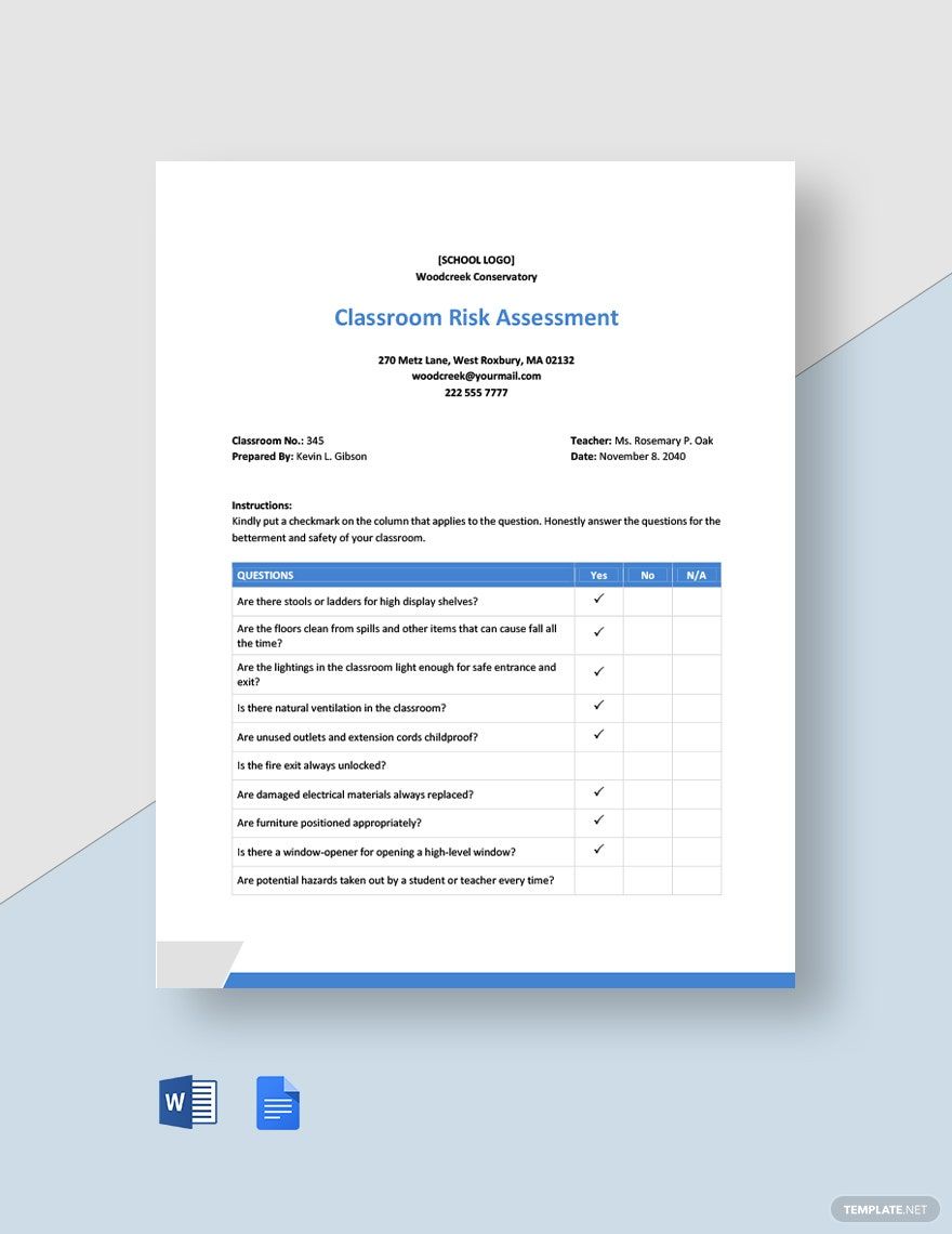 Free Classroom Risk Assessment Template Download In Word Google Docs Free Classroom Risk Assessment Template Download In Word Google Docs