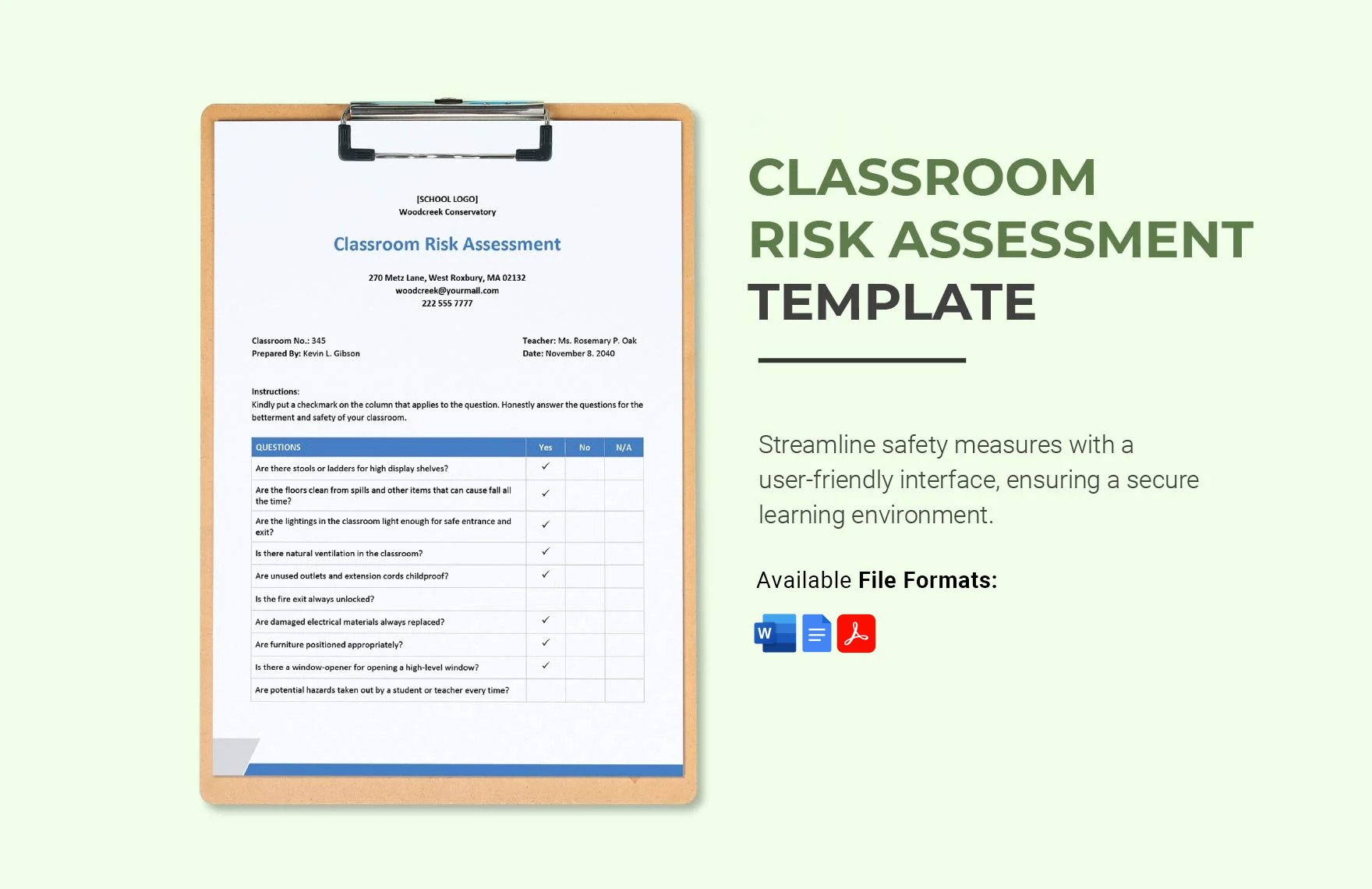 Free Classroom Risk Assessment Template in Word, Google Docs, PDF