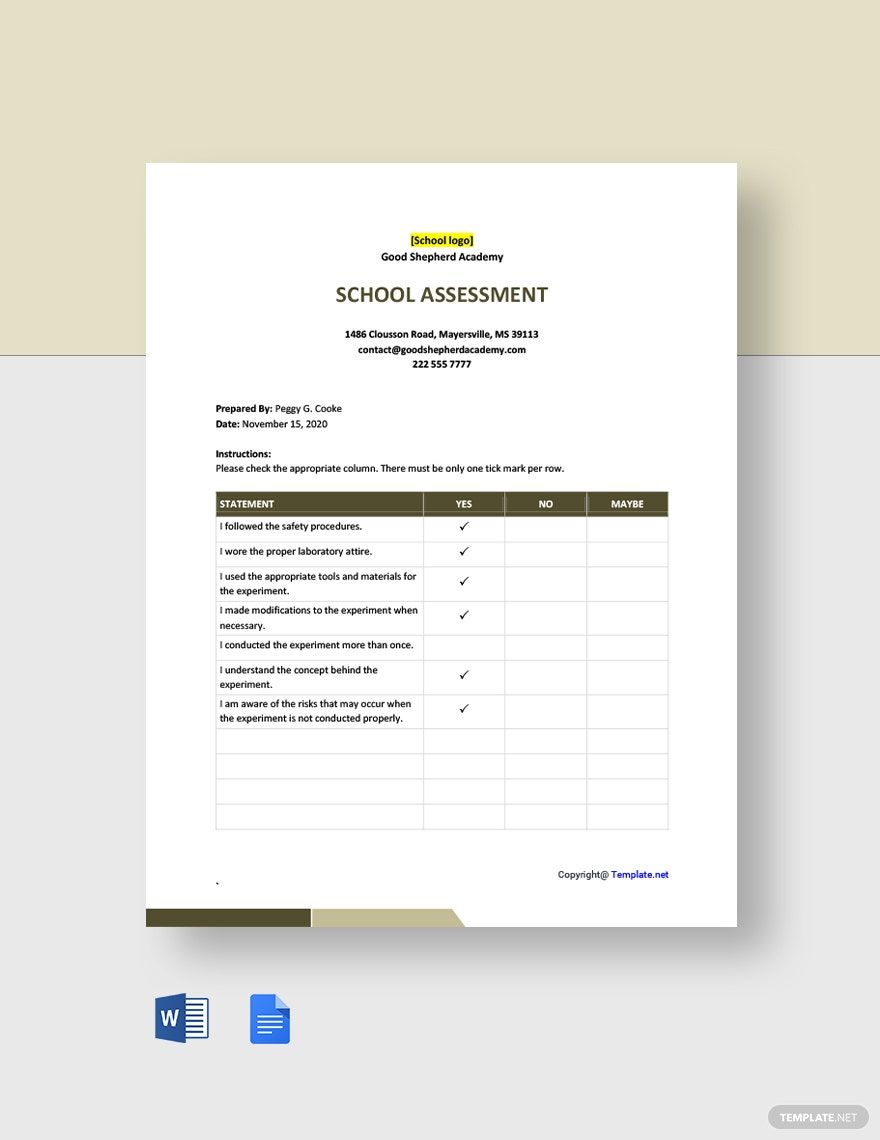 Simple School Assessment Template in Word, Google Docs - Download | Template.net