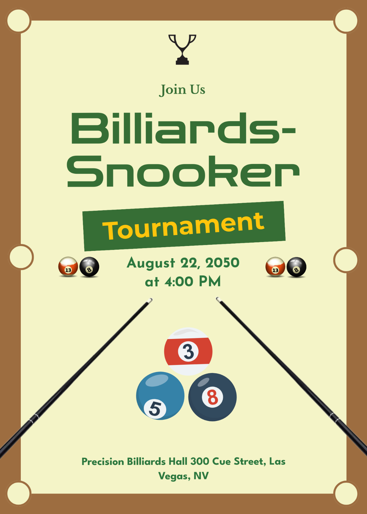 Billiards-Snooker Tournament Invitation Template - Edit Online & Download