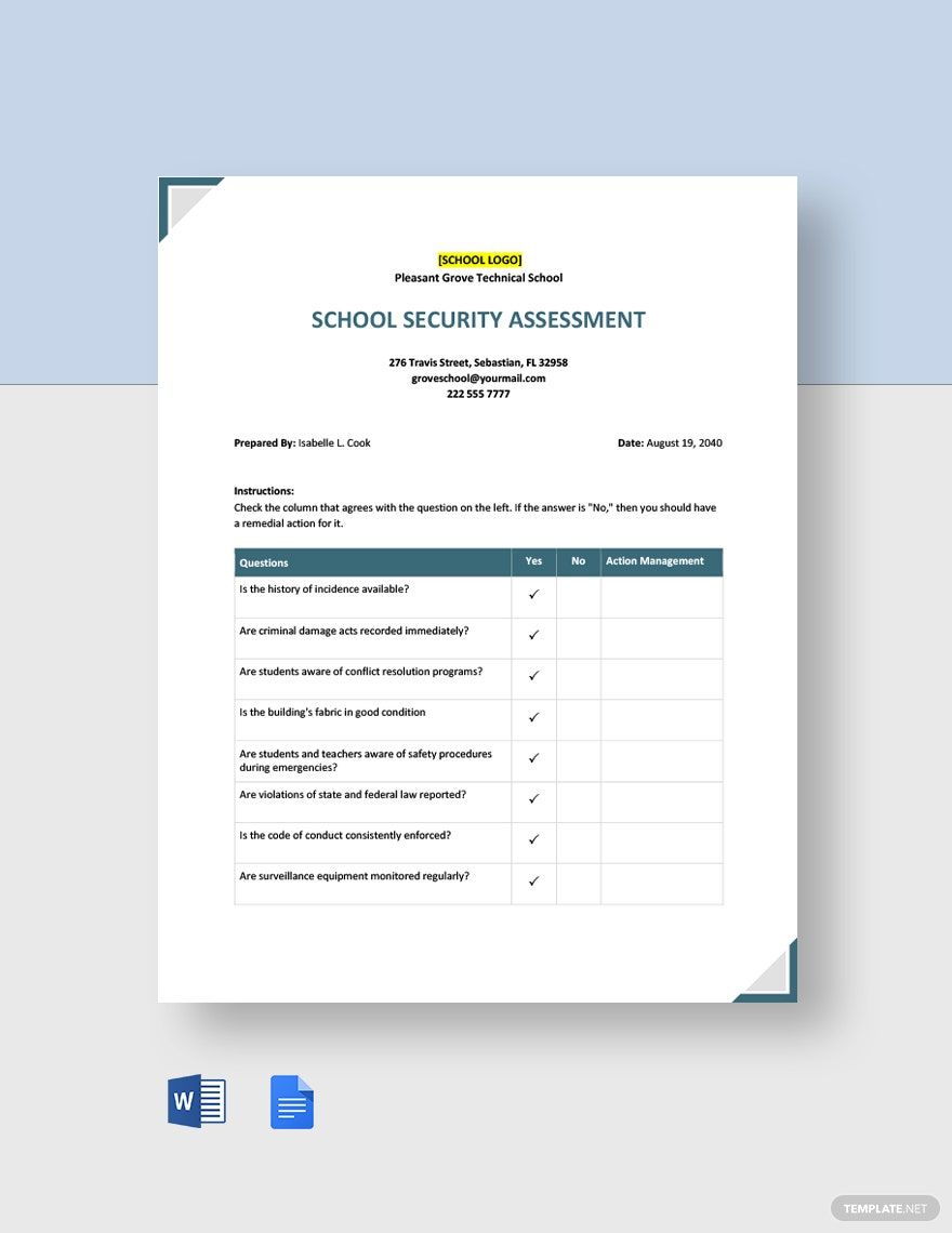 School Security Assessment Template