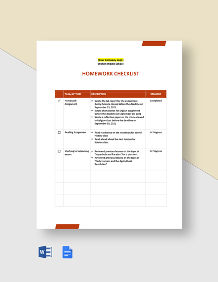 Kids homework checklist image