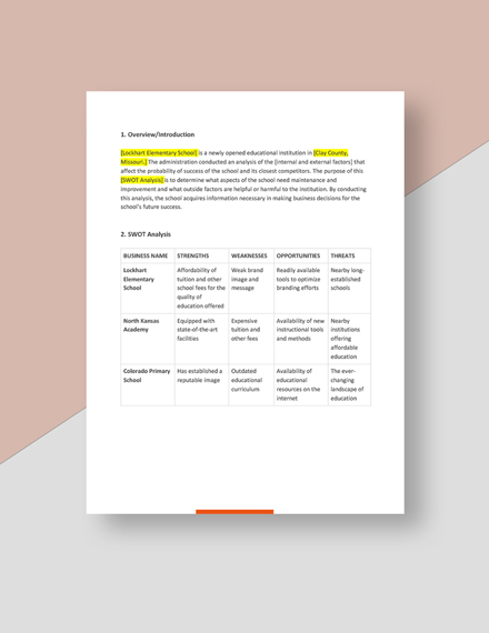 Sample School Swot Analysis Template - Google Docs, Word | Template.net