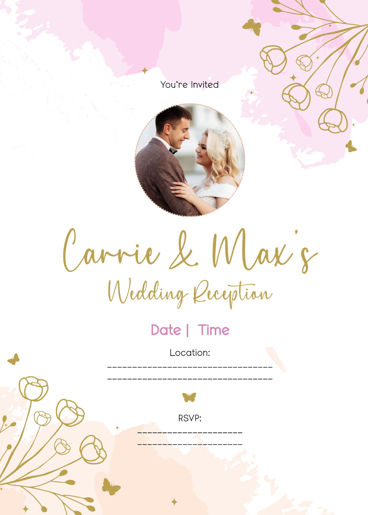 Blank Pastel Wedding Reception Invitation