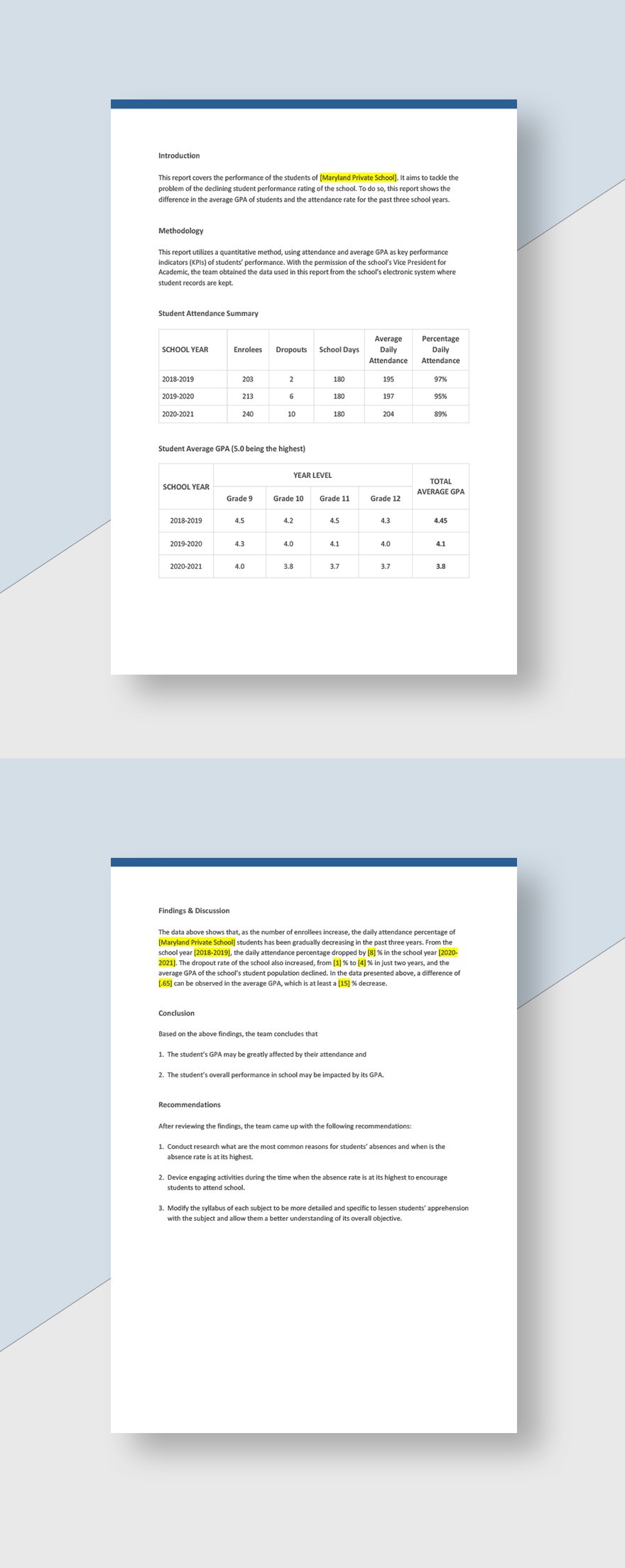 Student Performance Report Template