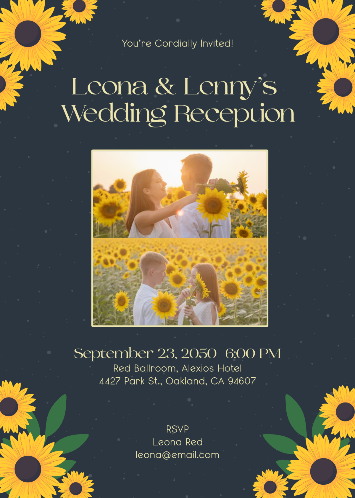 Sunflower Wedding Reception Invitation Template - Edit Online & Download