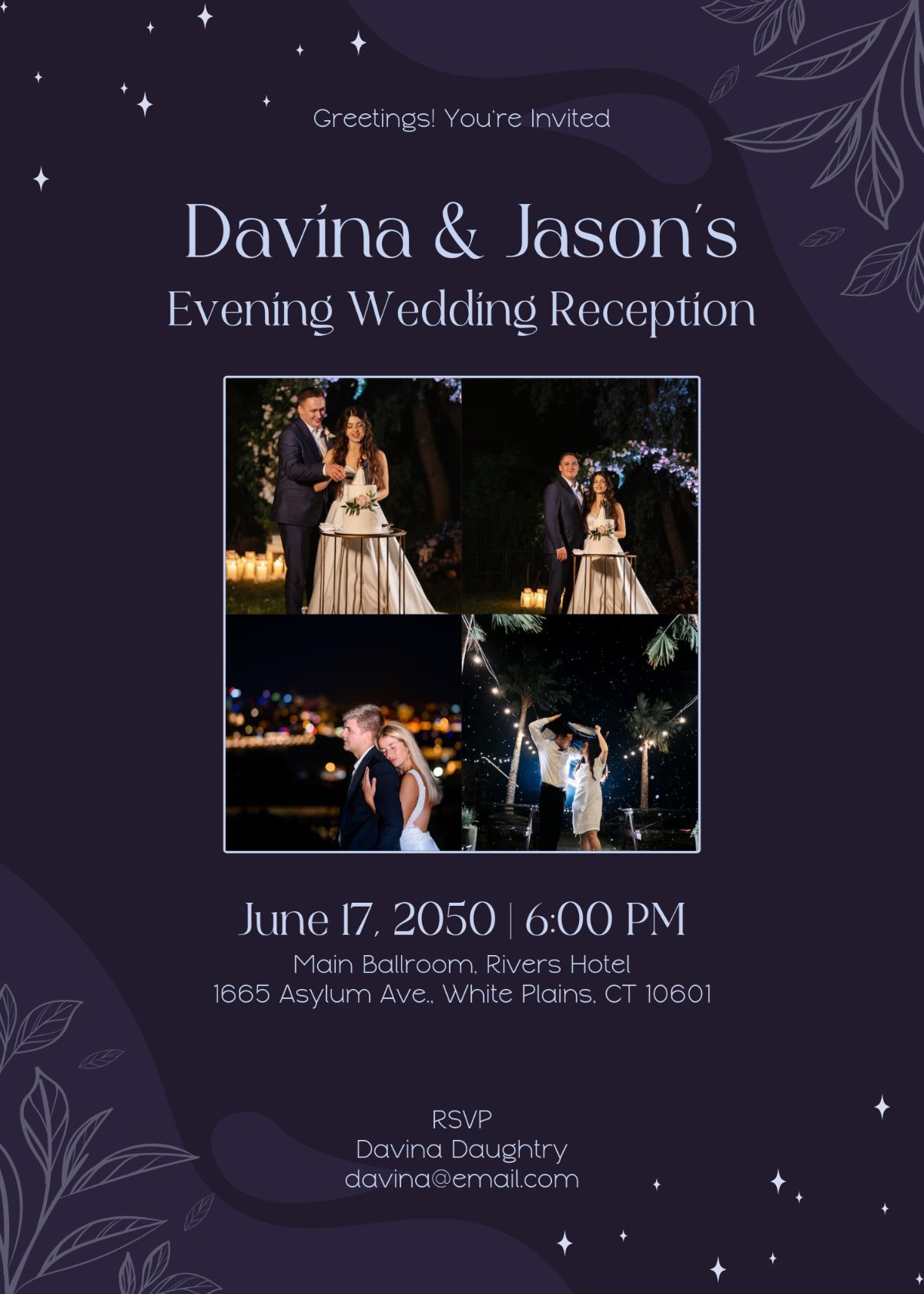 Evening Wedding Reception Invitation Template - Edit Online & Download