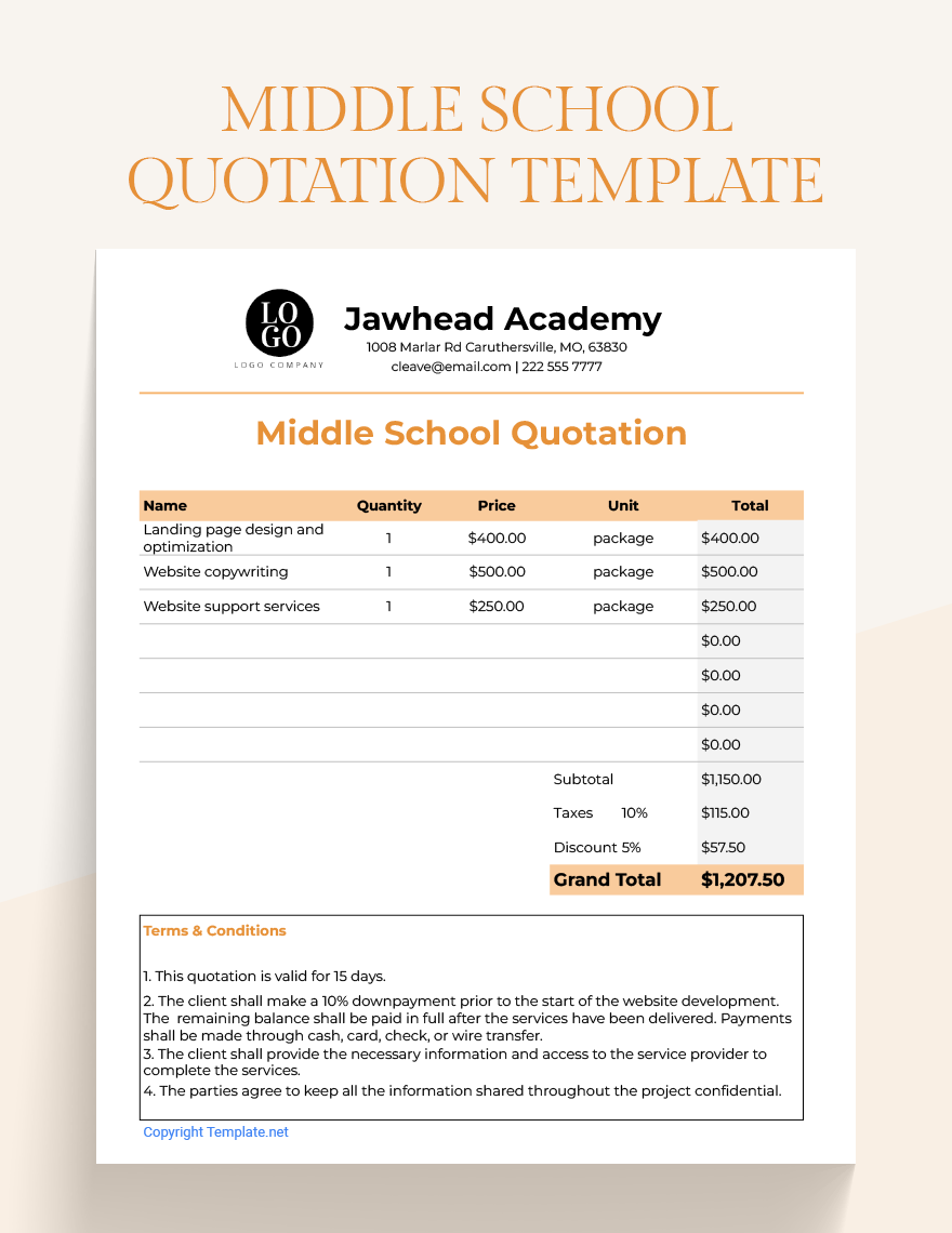 Middle School Quotation Template in Word, Google Docs, Excel, Google Sheets