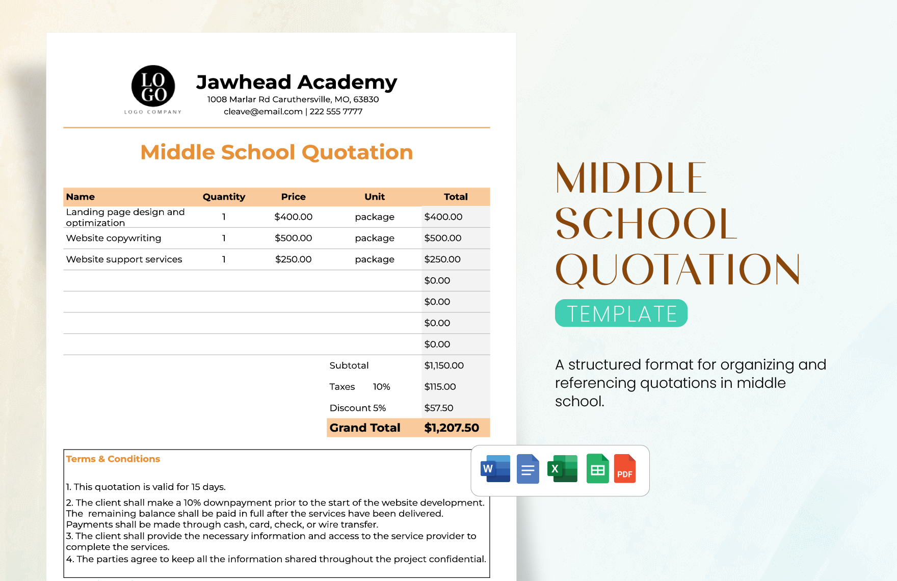 Free Middle School Quotation Template in Word, Google Docs, Excel, PDF, Google Sheets
