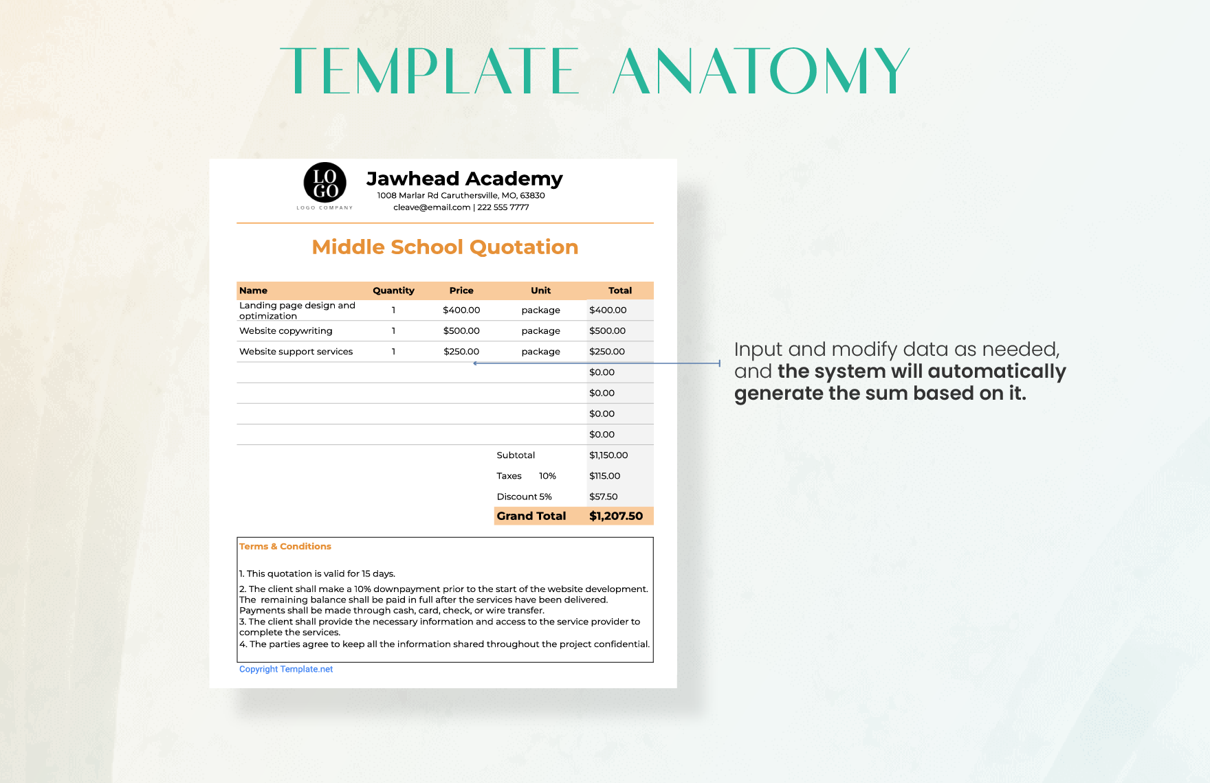 Middle School Quotation Template
