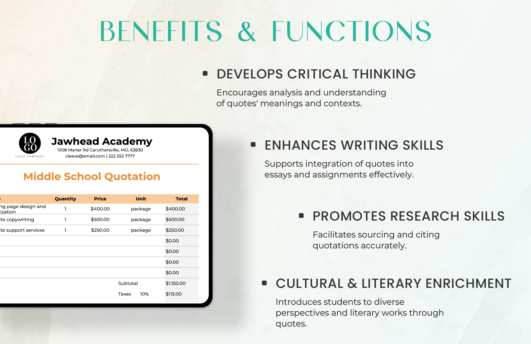 Middle School Quotation Template