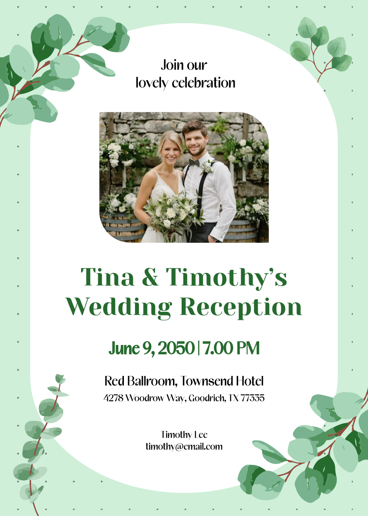 Eucalyptus Wedding Reception Invitation Template - Edit Online & Download