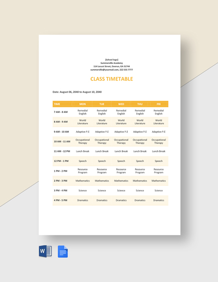 7+ FREE Timetable Templates - Word (DOC) | Template.net