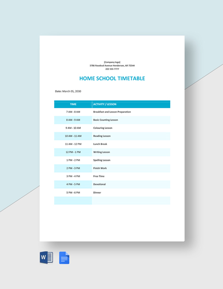 19+ Timetable Google Docs Templates - Free Downloads | Template.net