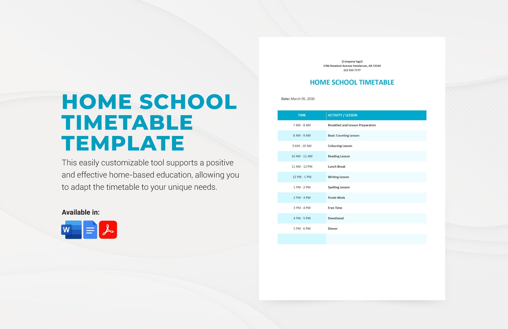 Home School Timetable Template