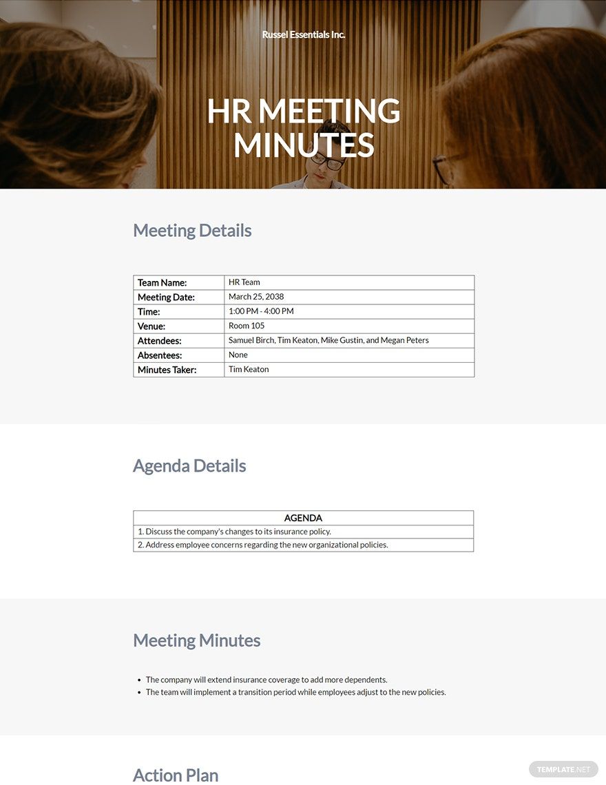 HR Department Meeting Minutes Template in Word, Google Docs, Apple Pages