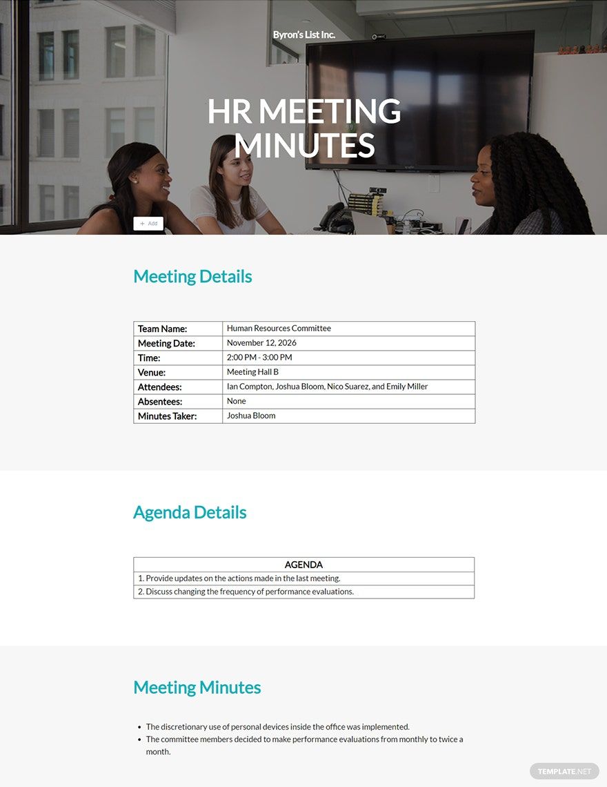 HR Committee Meeting Minutes Template in Word, Google Docs, Apple Pages