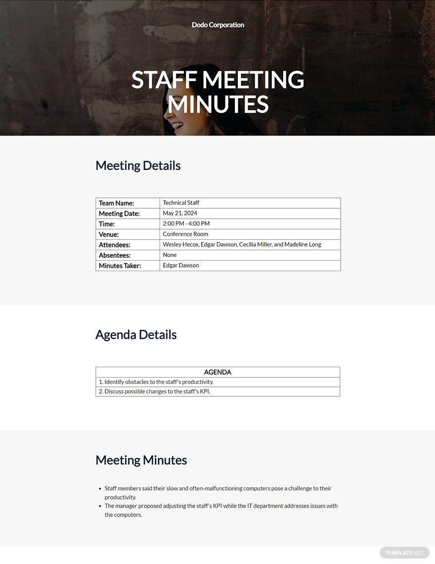 Staff Meeting Minutes Template Google Docs Word Apple Pages 