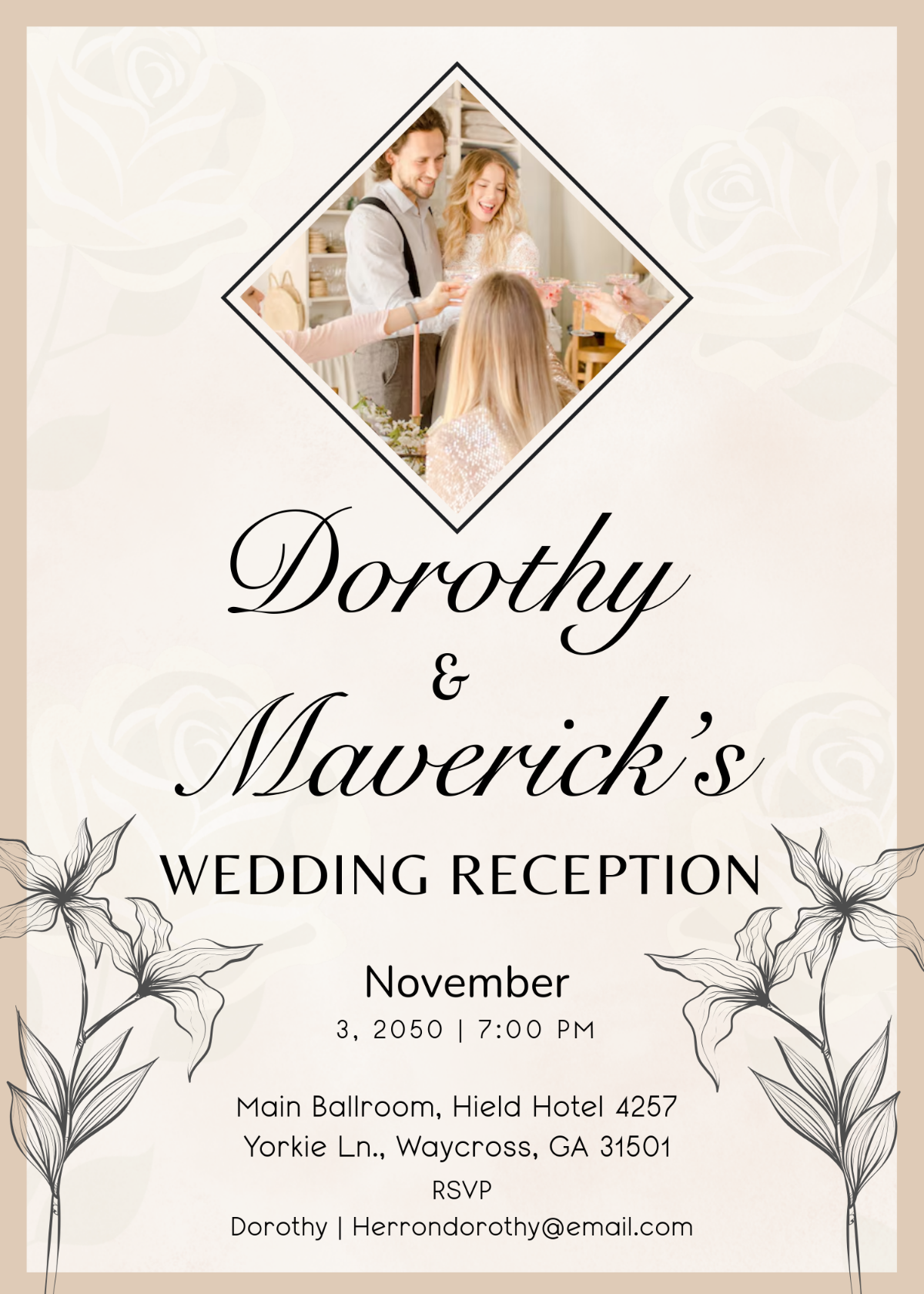 Simple Wedding Reception Party Invitation Template - Edit Online & Download