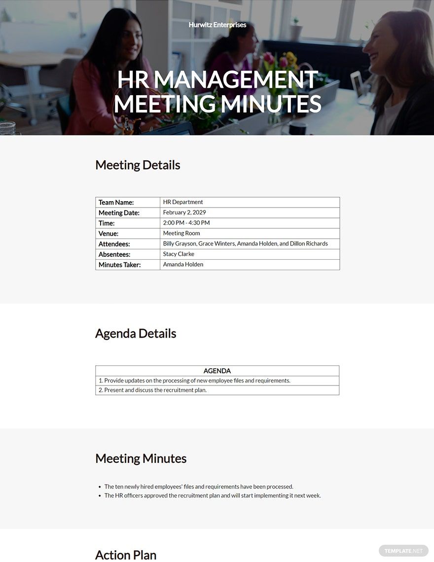 HR Management Meeting Minutes Template in Word, Google Docs, Apple Pages