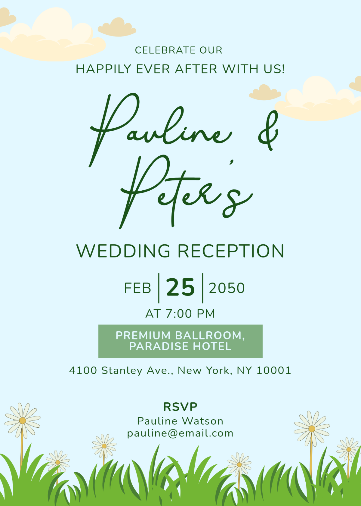 Pampas Grass Wedding Reception Invitation Template - Edit Online & Download