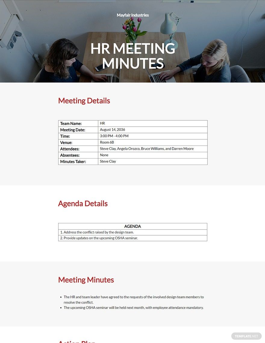 HR Team Meeting Minutes Template in Word, Google Docs, Apple Pages