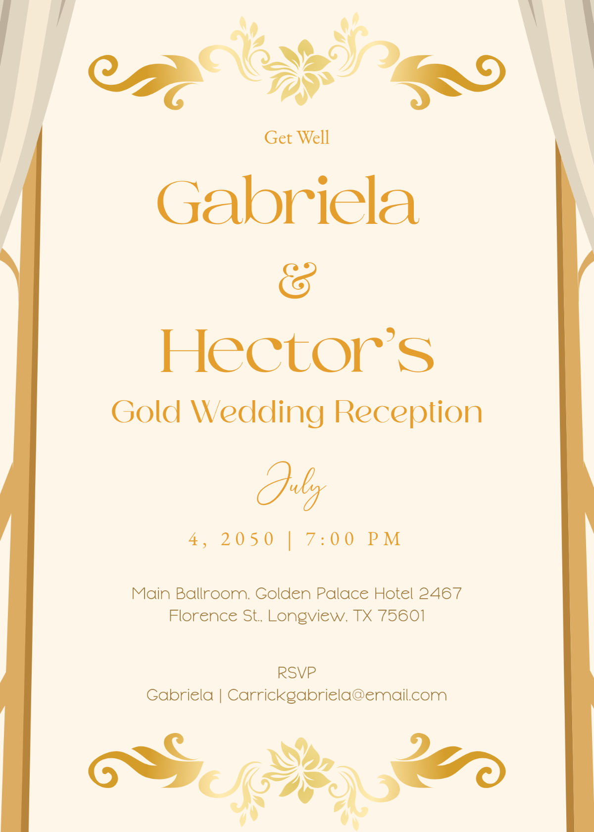 Golden Wedding Reception Invitation Template - Edit Online & Download