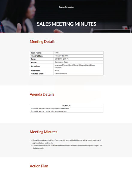 FREE Sales Meeting Minutes Templates - PDF | Word (DOC) | Google Docs ...