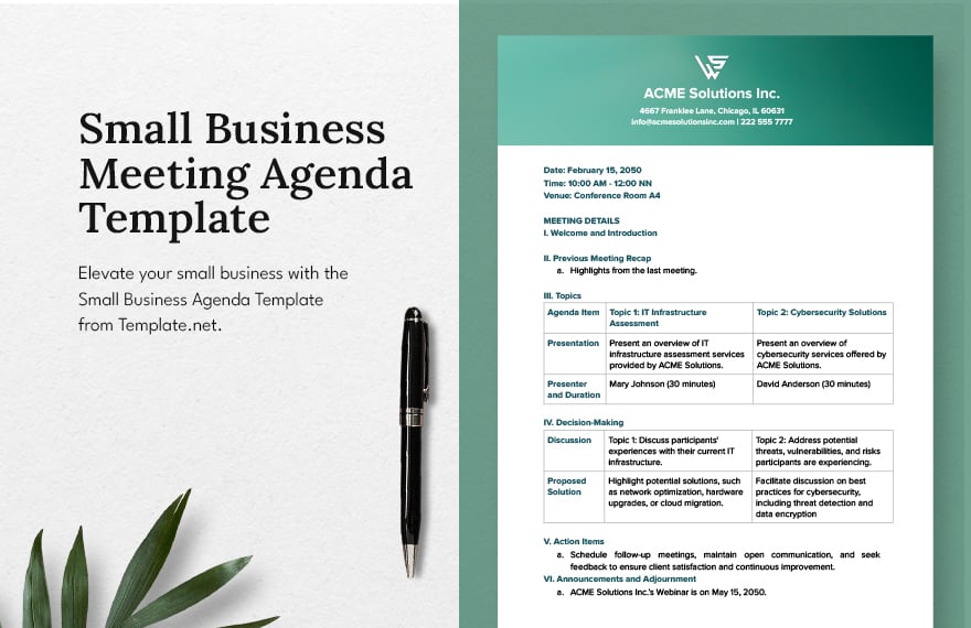 Small Business Agenda Template in Word, Google Docs