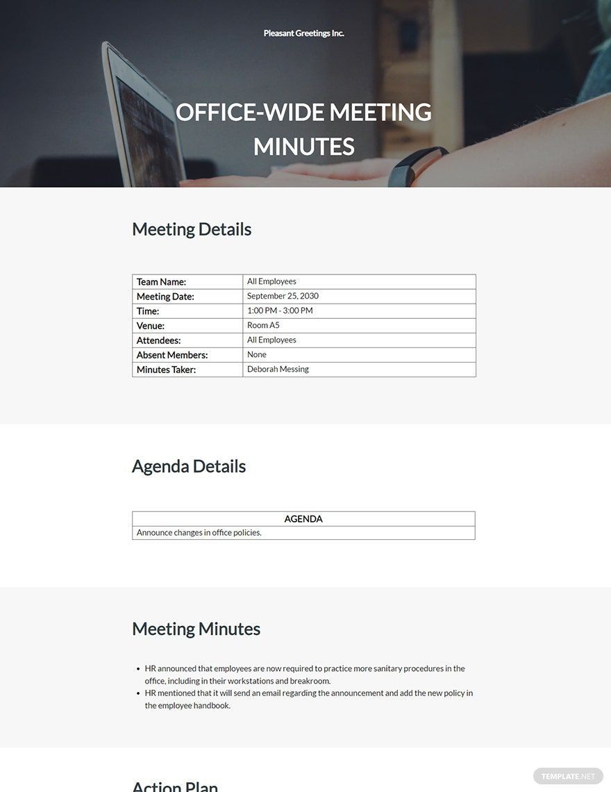 formal small meeting minutes Template