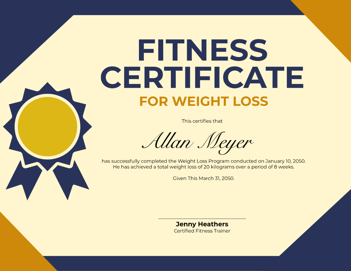 Free Weight Loss Fitness Certificate Template