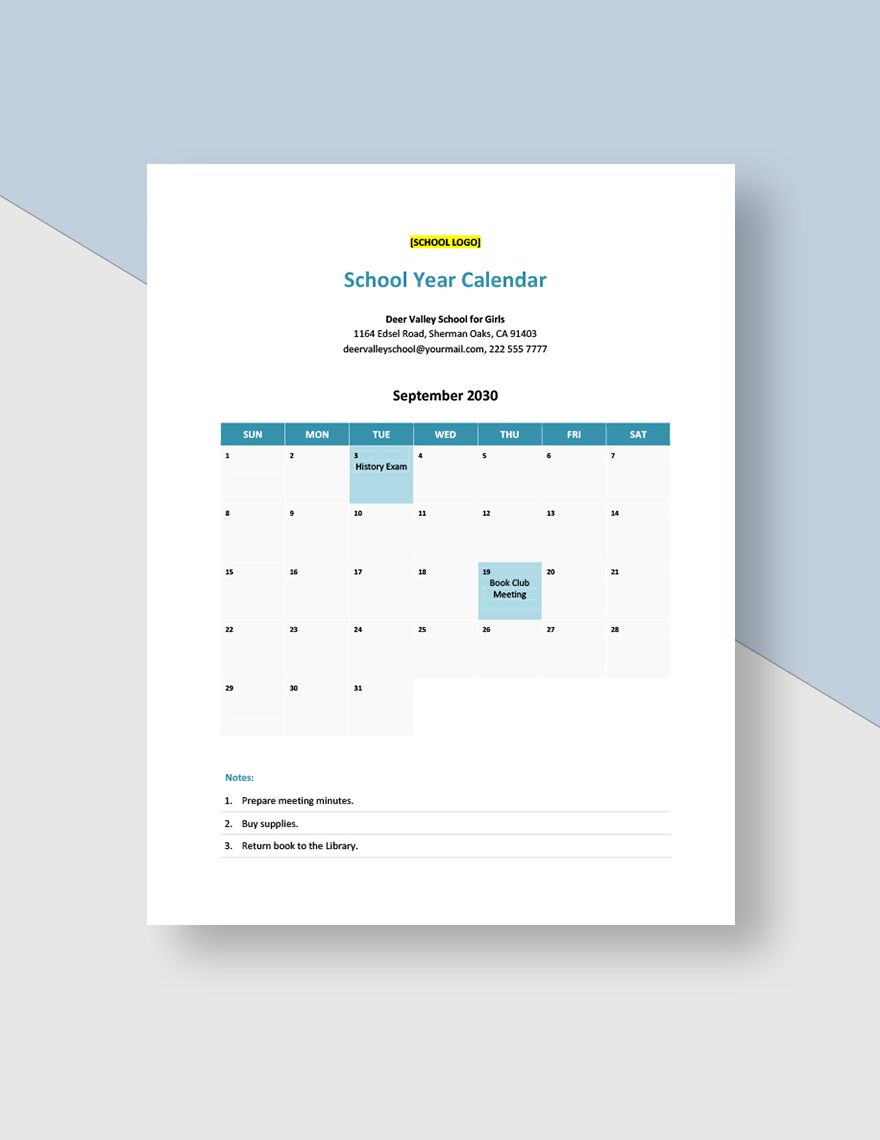 School Year Calendar Template - Download in Word, Google Docs ...