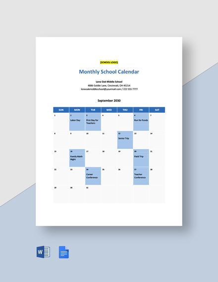 Editable School Desk Calendar Template - Word | Apple Pages | Google Docs